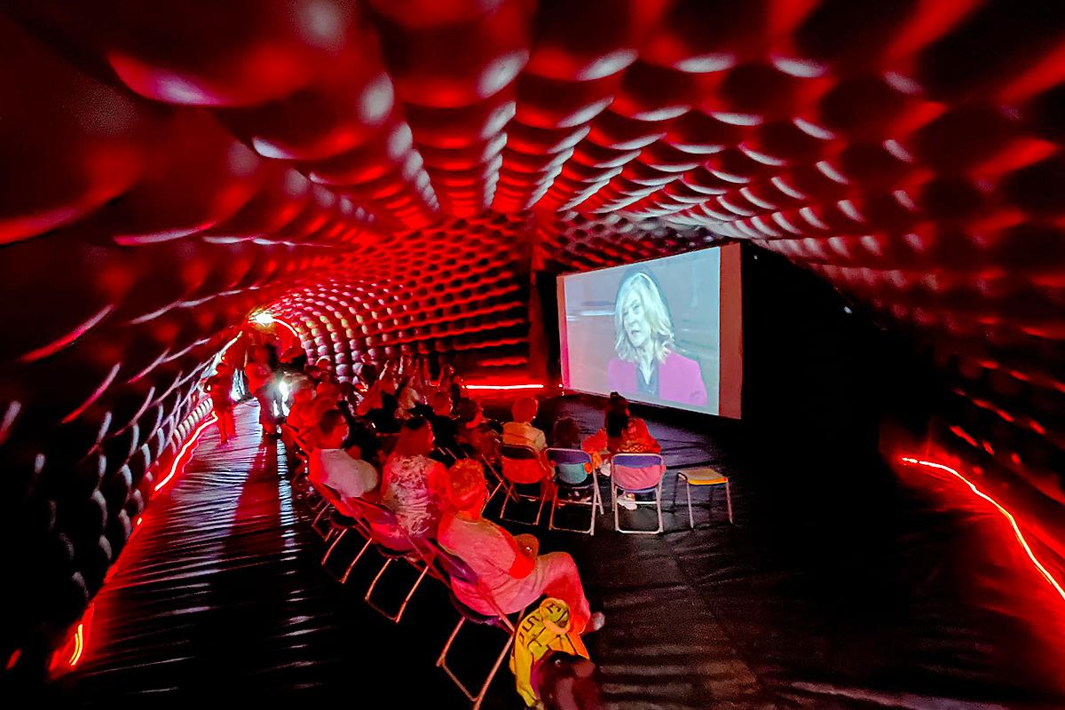 Audiences at a pop-up event hosted by Side Cinema at Easington Miners Picnic