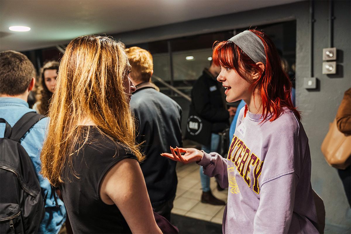 Filmmakers in conversation at a Film Hub North Mixer event in York