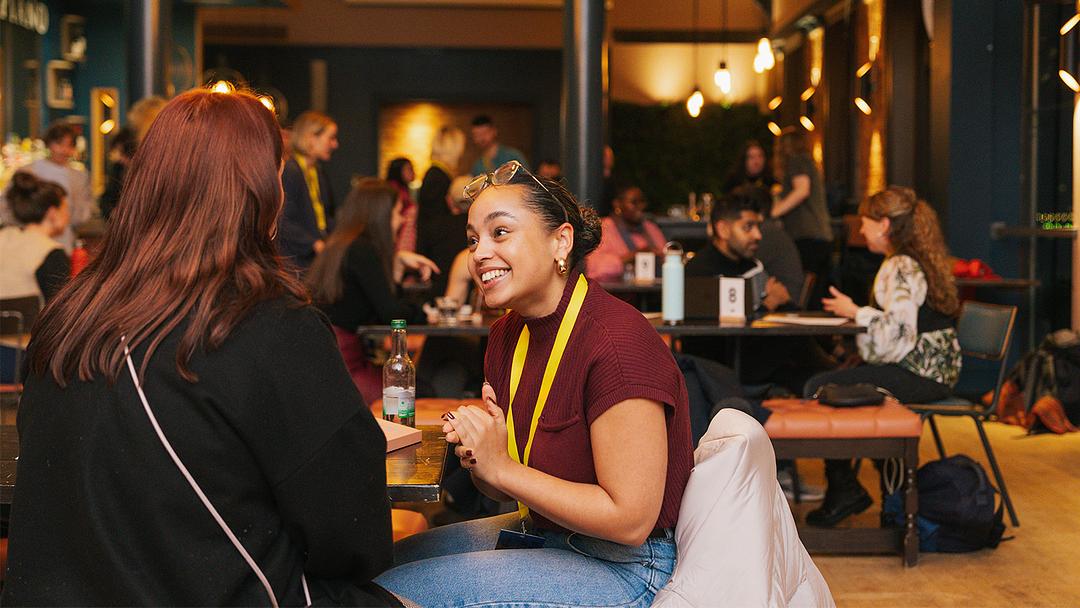 Filmmakers in conversation at a Film Hub North Mixer event in York