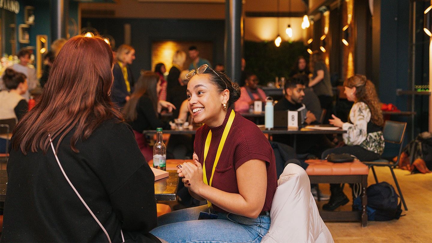 Filmmakers in conversation at a Film Hub North Mixer event in York
