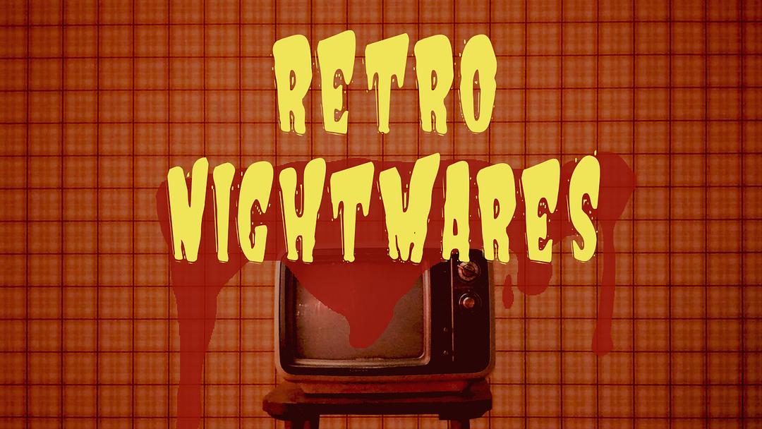 Yellow text reads ‘Retro Nightmares’, on red plaid background with retro TV set.