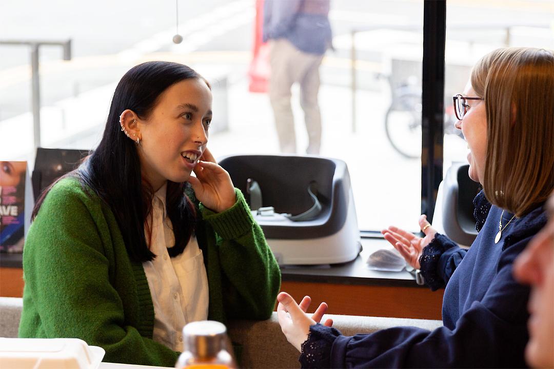 Film exhibitors in conversation during a Film Hub North event at Hyde Park Picture House